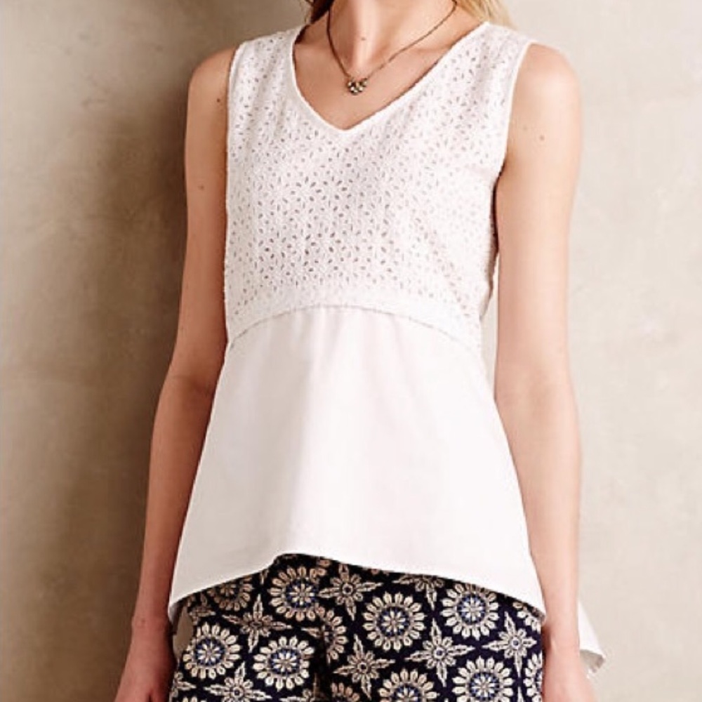 HD in Paris Anthropologie White Eyelet Tank Blouse